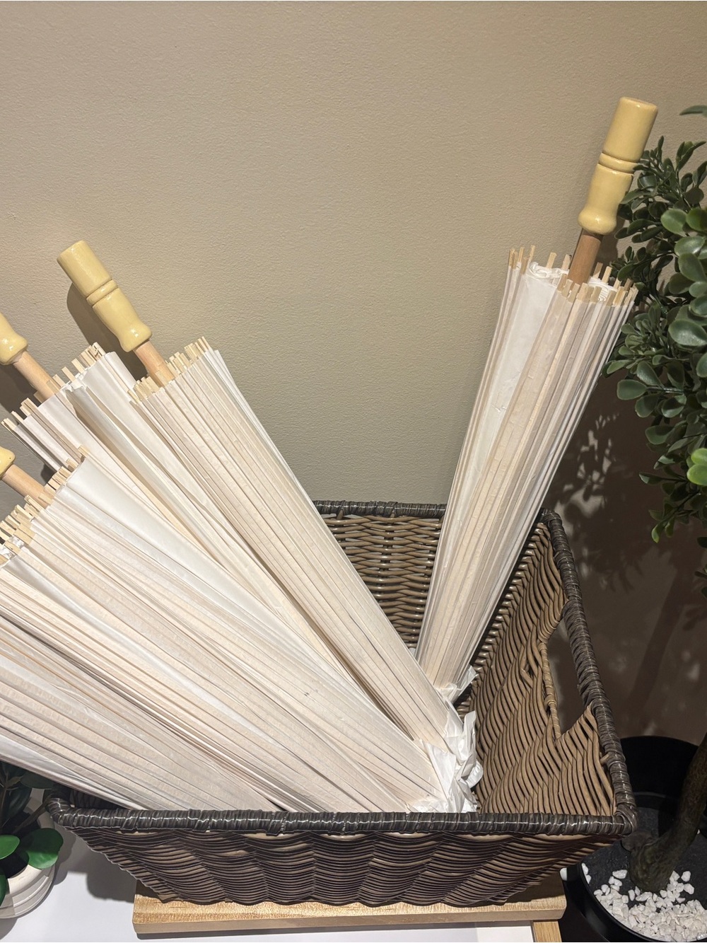 Neutral White Paper Parasols with Wooden Handles - Home Storage & Organization